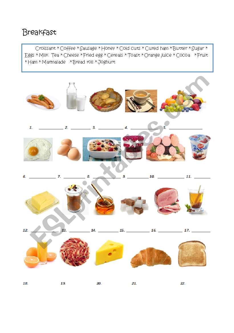 Breakfast worksheet