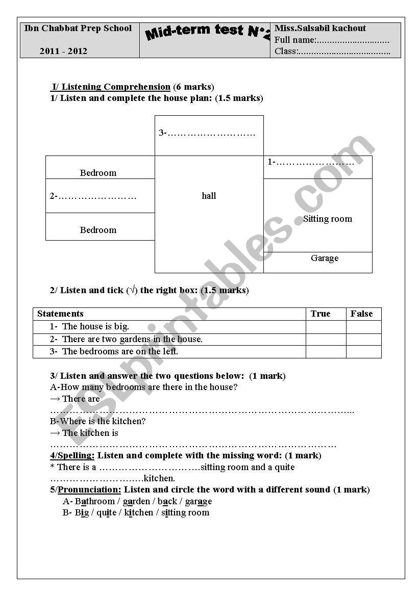 mid term test 2 for 7th grade worksheet