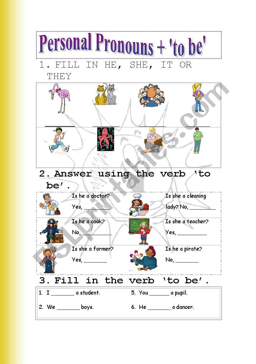 Personal Pronouns and to be worksheet
