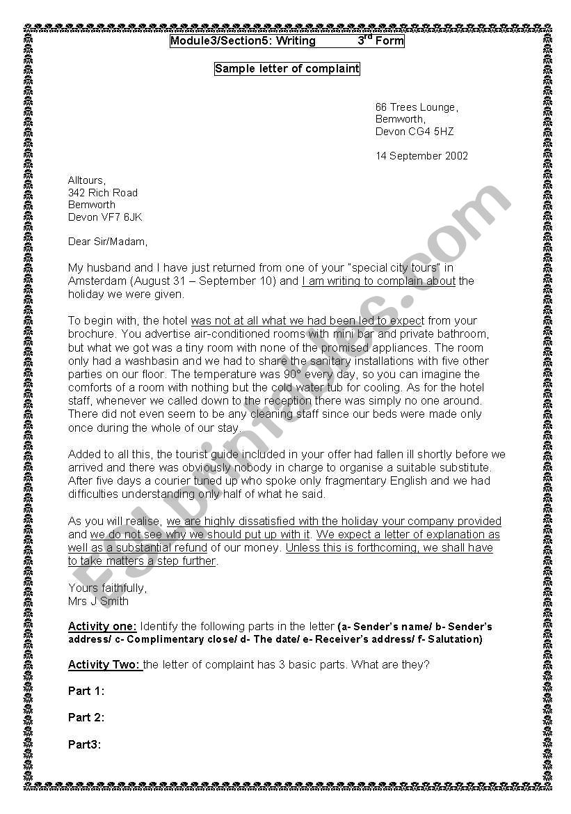Letter of complaint (writing as a process)