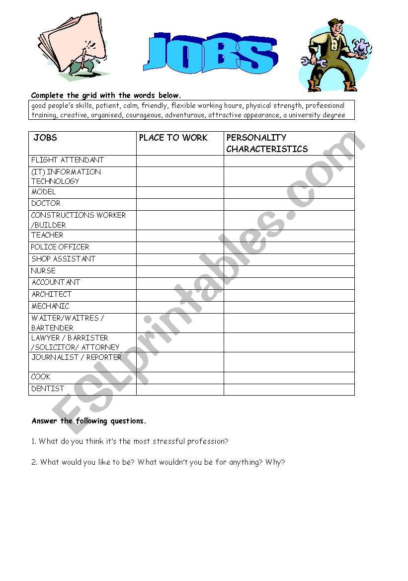 JOBS worksheet