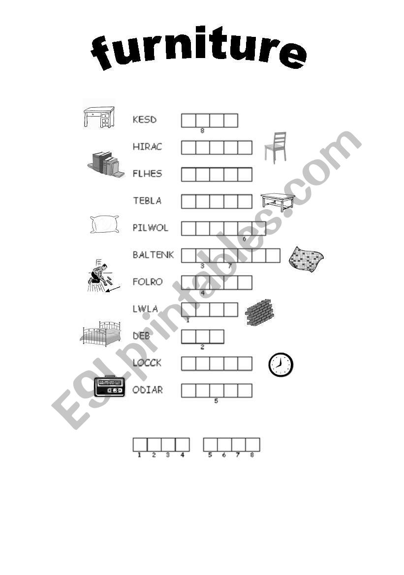 furniture unscrambe worksheet