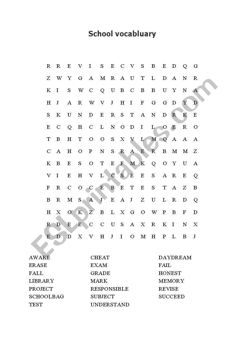 School vocabluary: word search and fill in the blanks