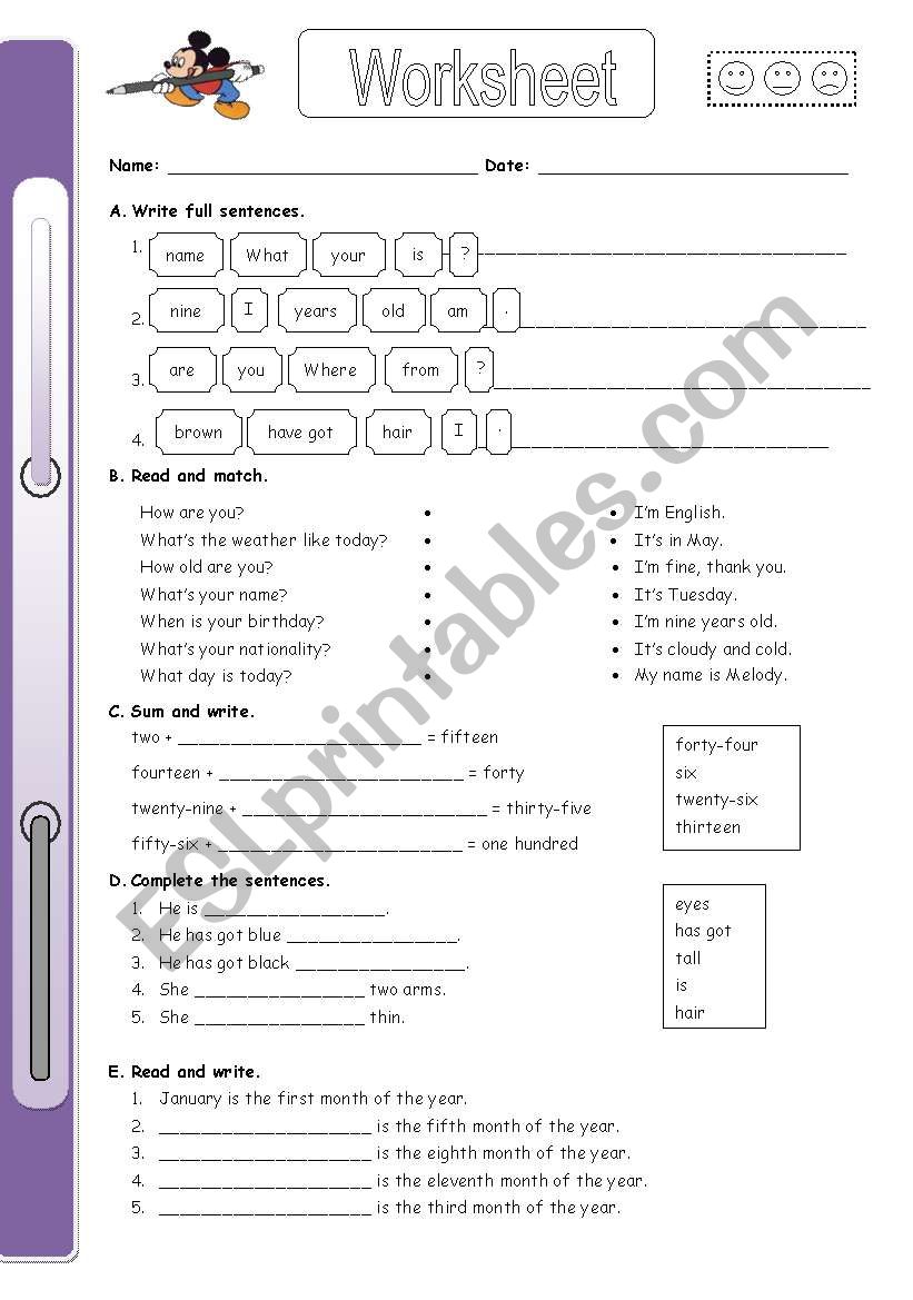 test for 4th graders worksheet