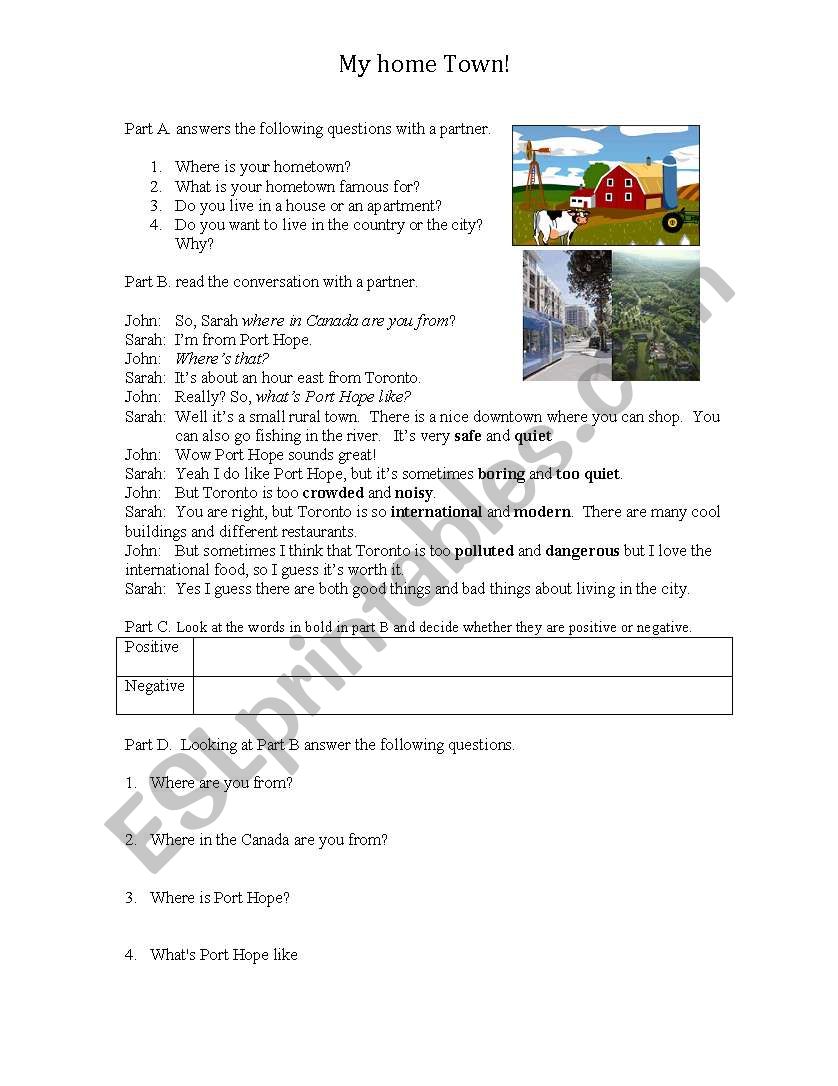 Around Town Home Town worksheet