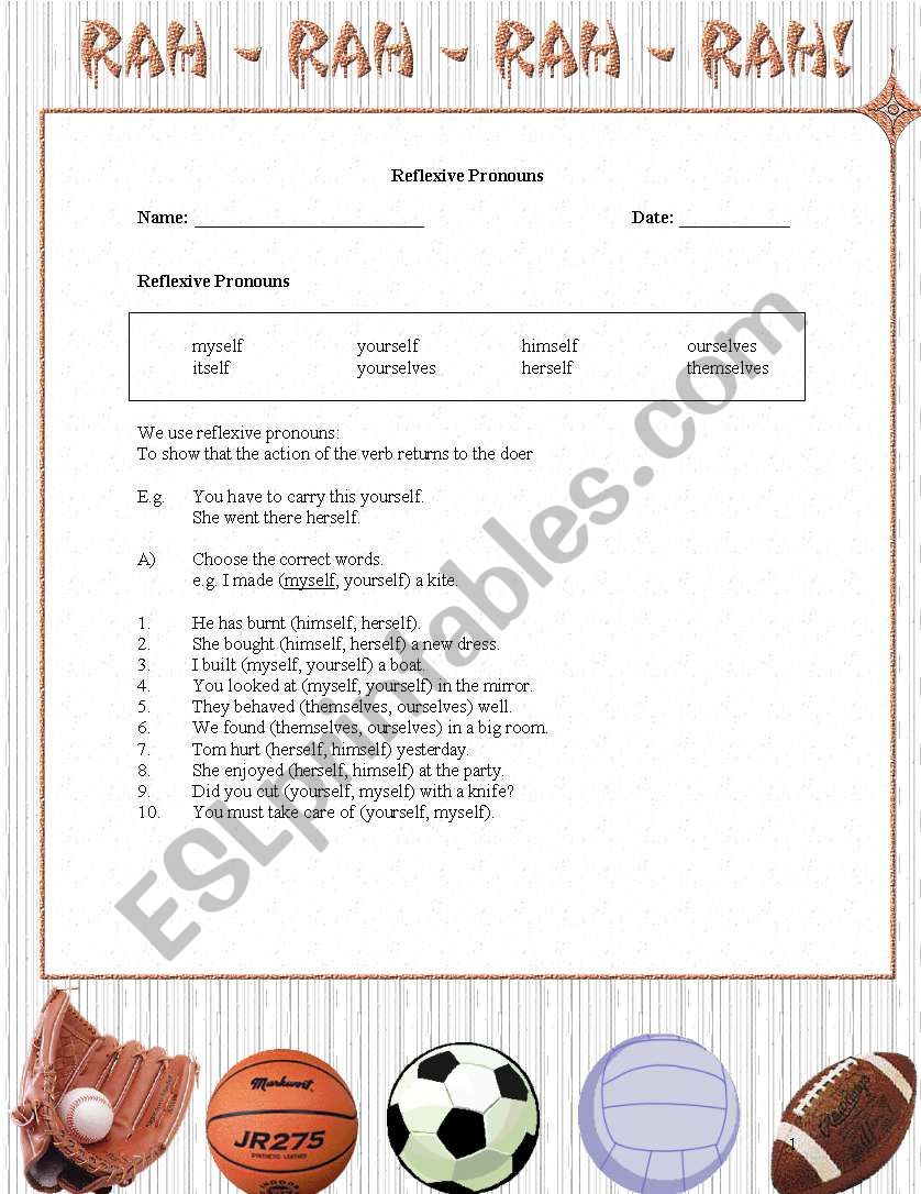 Reflexive Pronouns worksheet