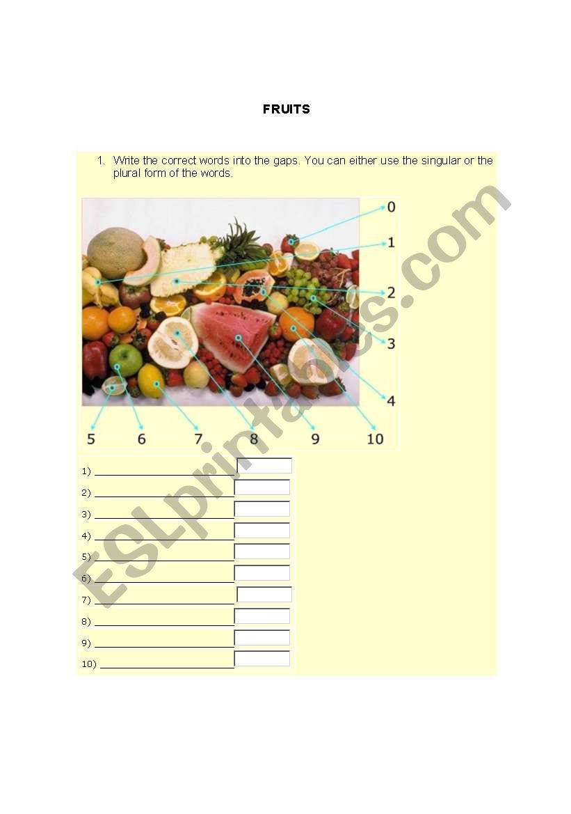 Fruits worksheet