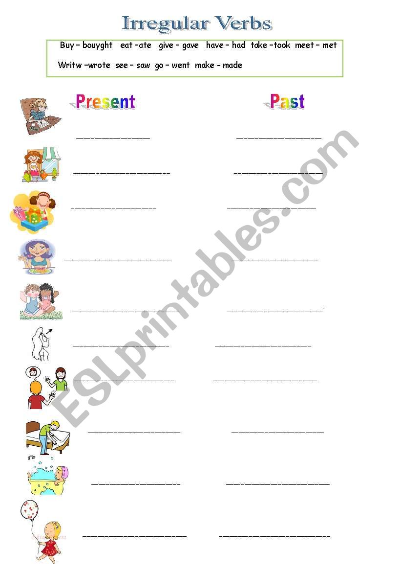 irregular Verrbs worksheet