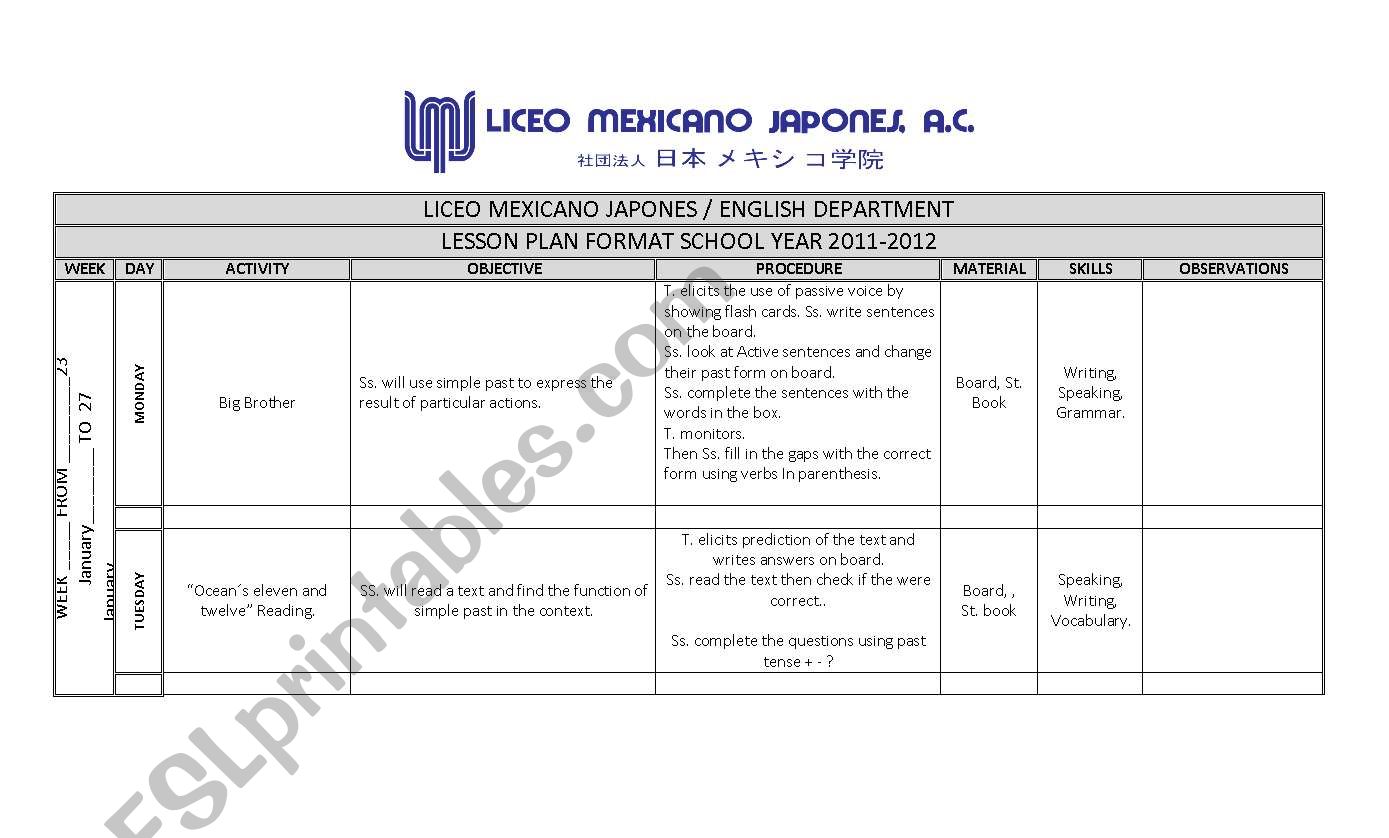 lesson worksheet