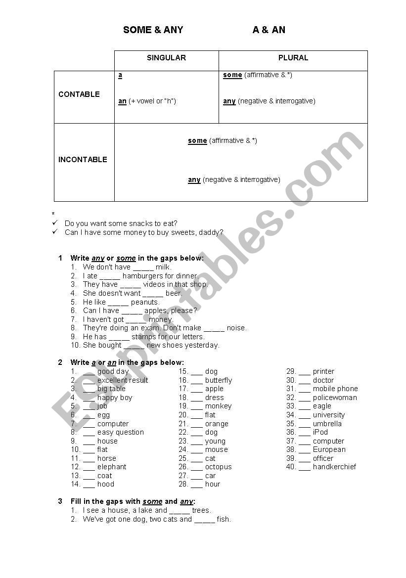 Some/Any - A/An worksheet