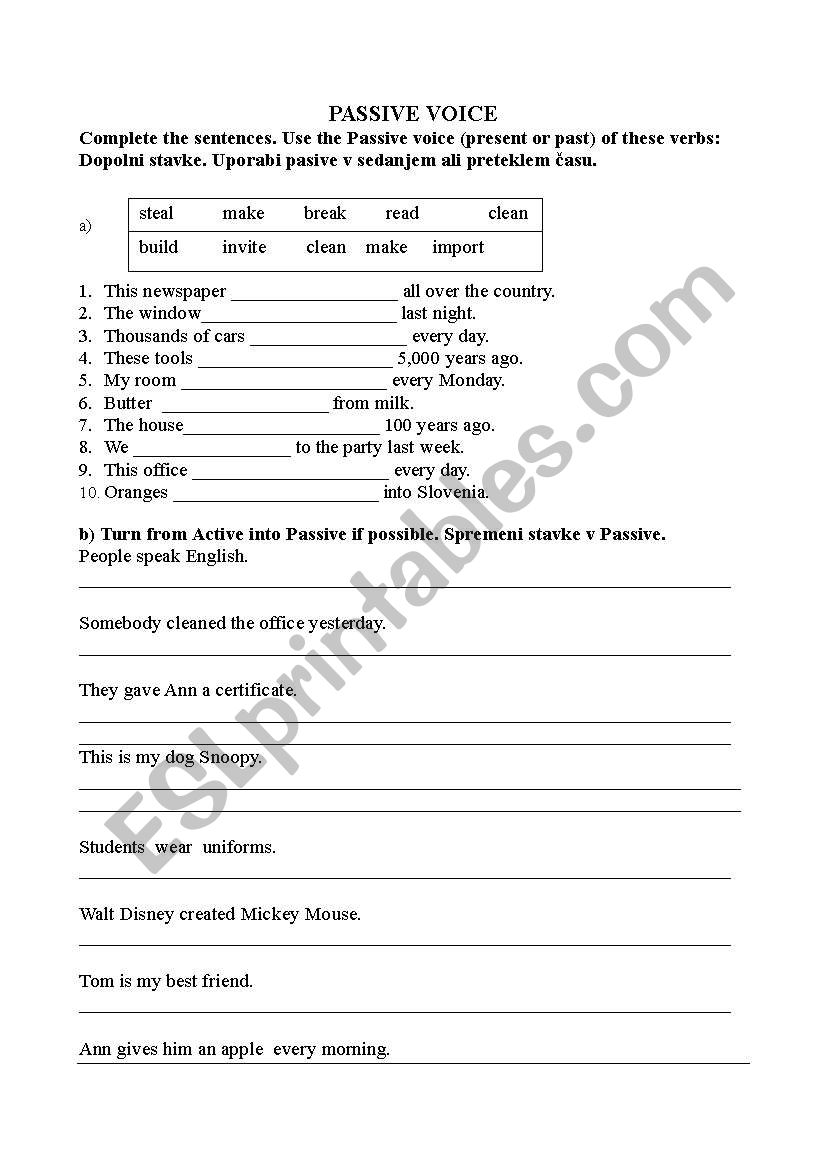 Passive voice worksheet