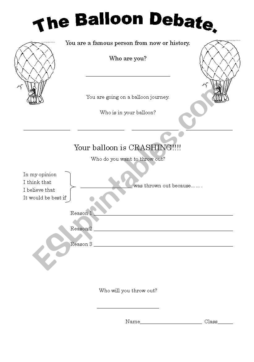 Balloon Debate worksheet