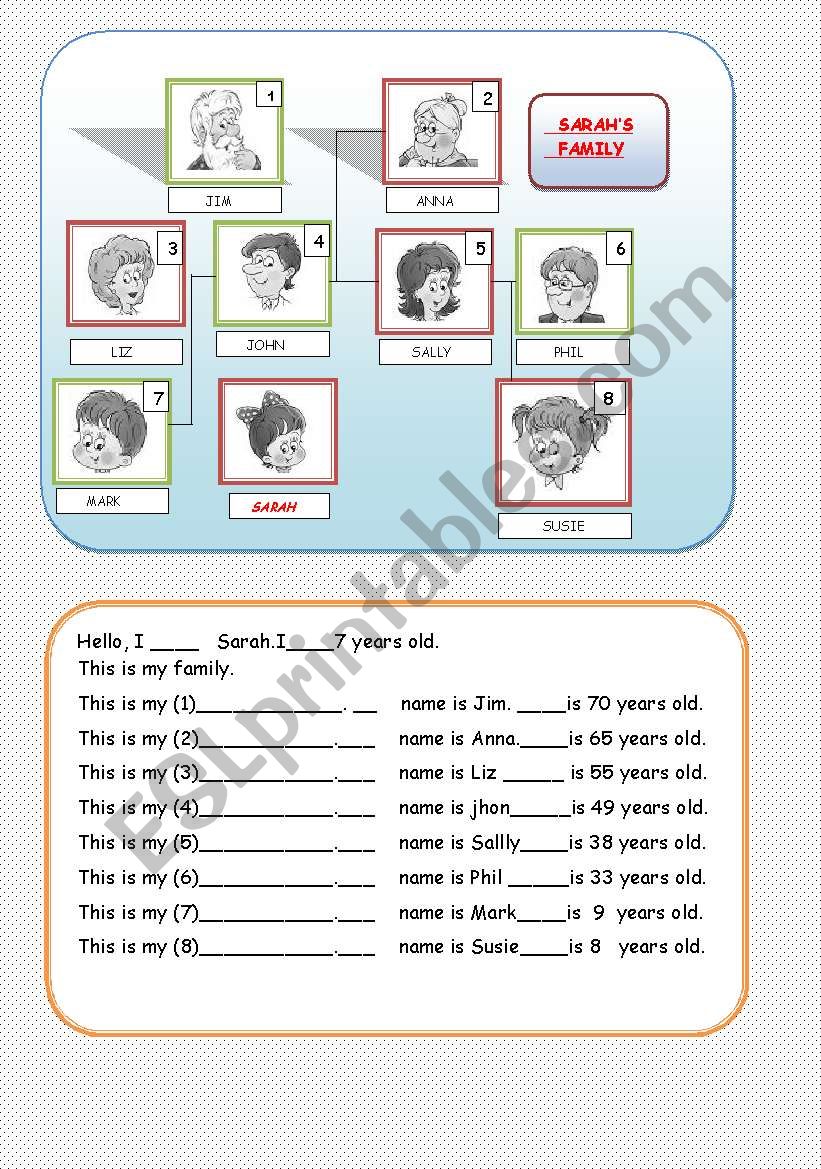 Exercise about family worksheet