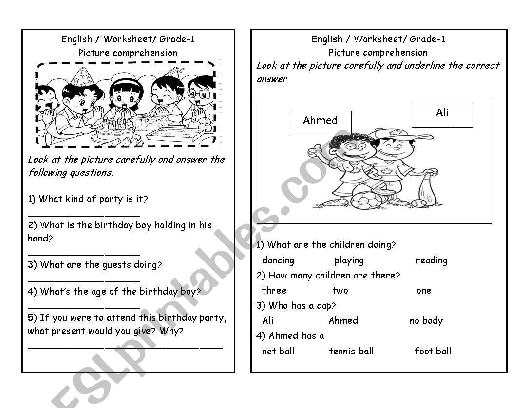 Picture comprehension worksheet