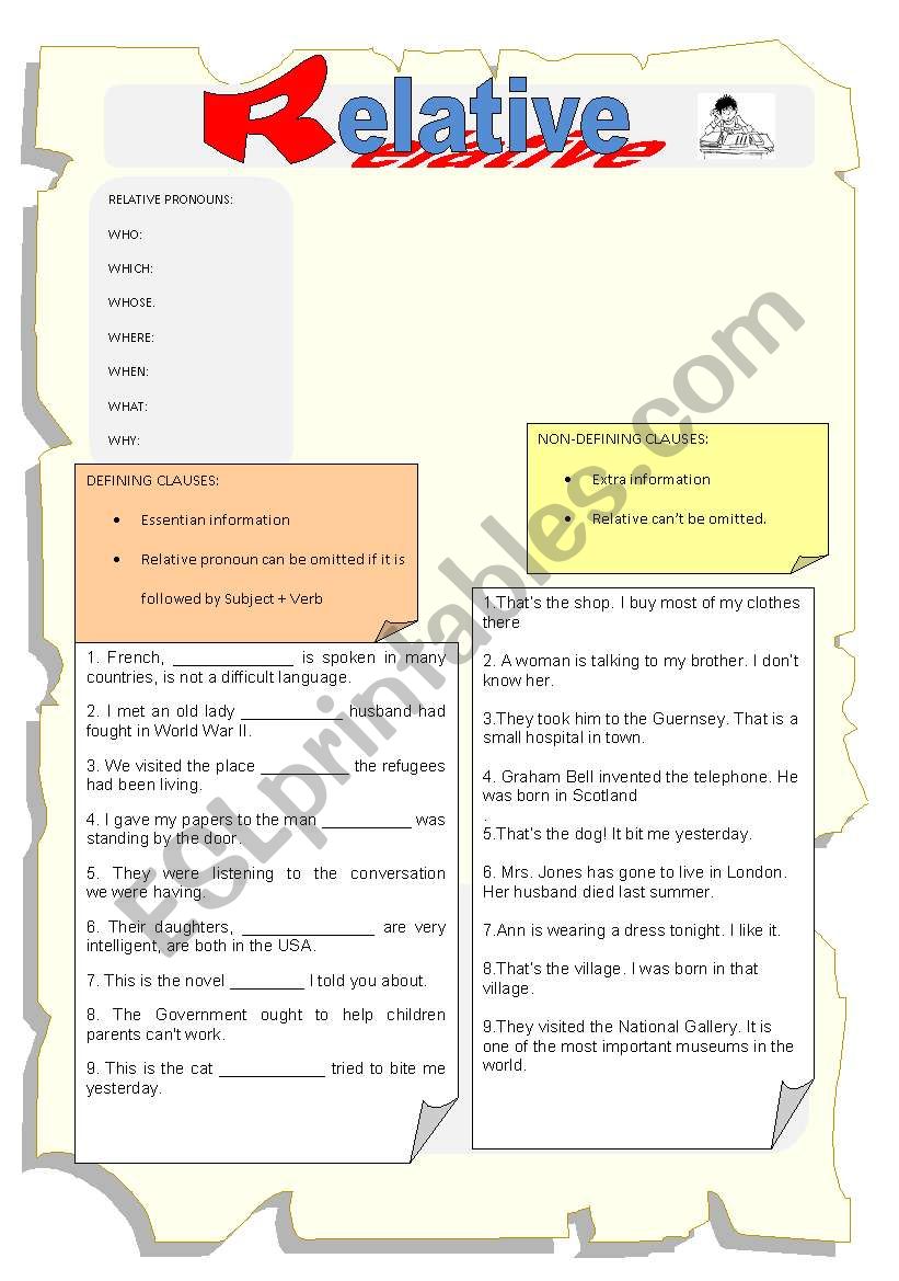 RELATIVE CLAUSES worksheet