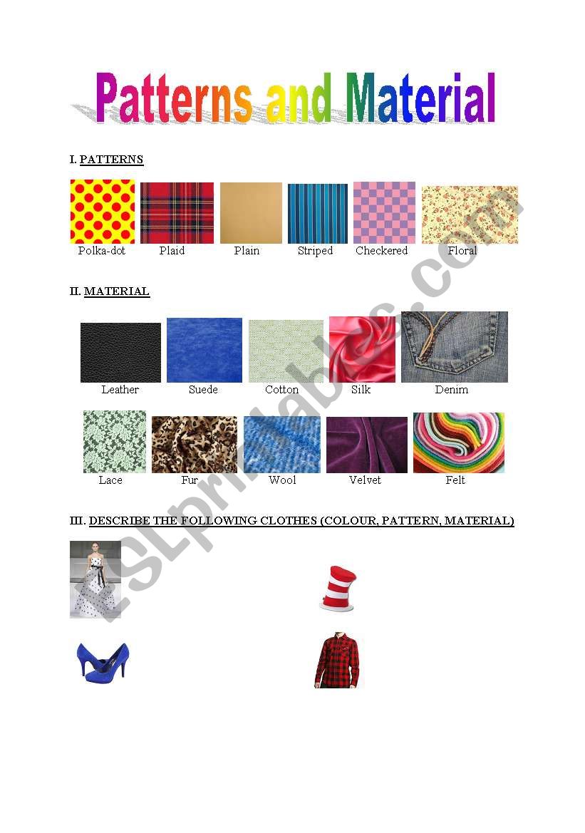 Patterns and Material worksheet