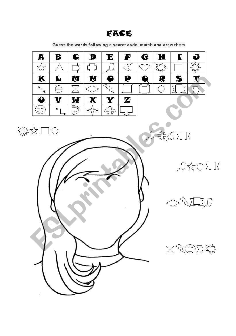 parts of face worksheet