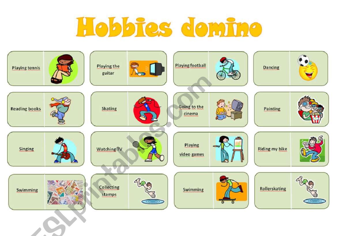 hobbies domino worksheet