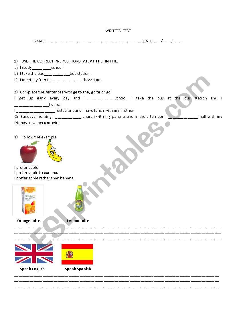 test worksheet