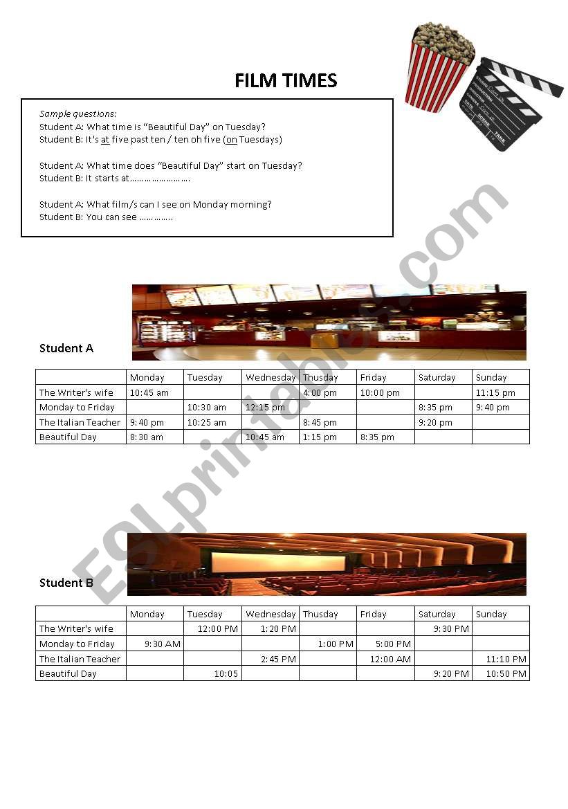 Film times worksheet