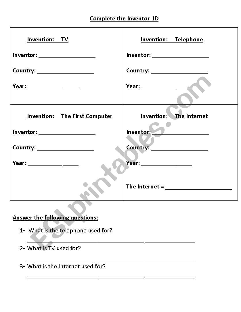 Inventor ID worksheet