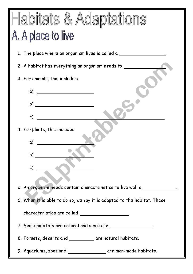 Habitat worksheet