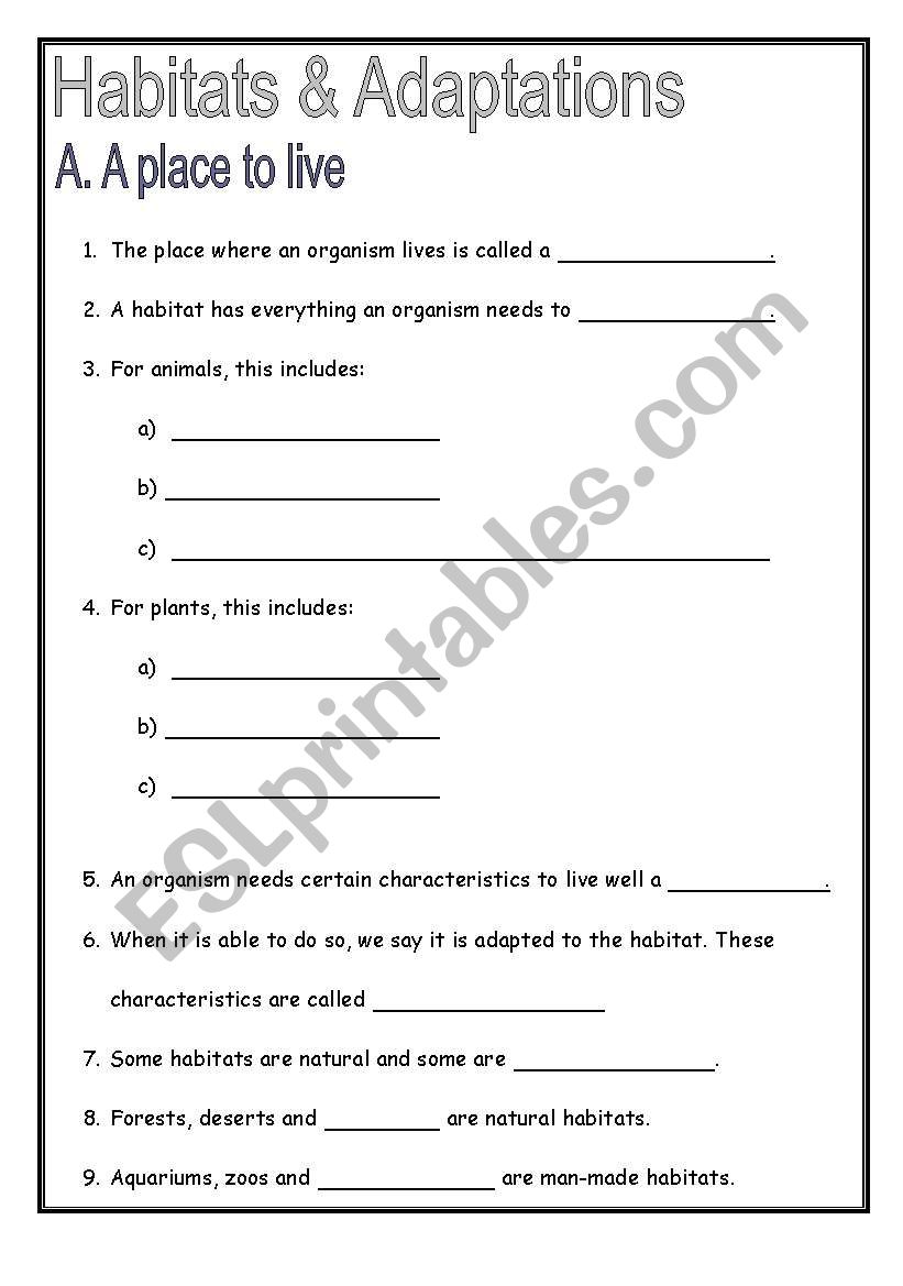 Habitat worksheet