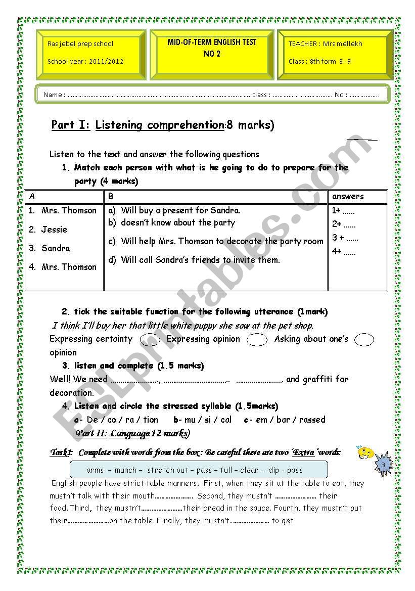 listening coprehention worksheet