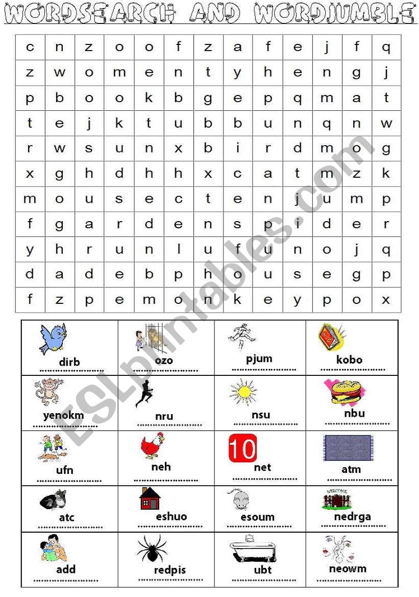 wordsearch and wordjumble worksheet