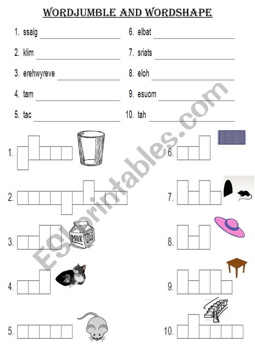 wordsearch and word jumple worksheet