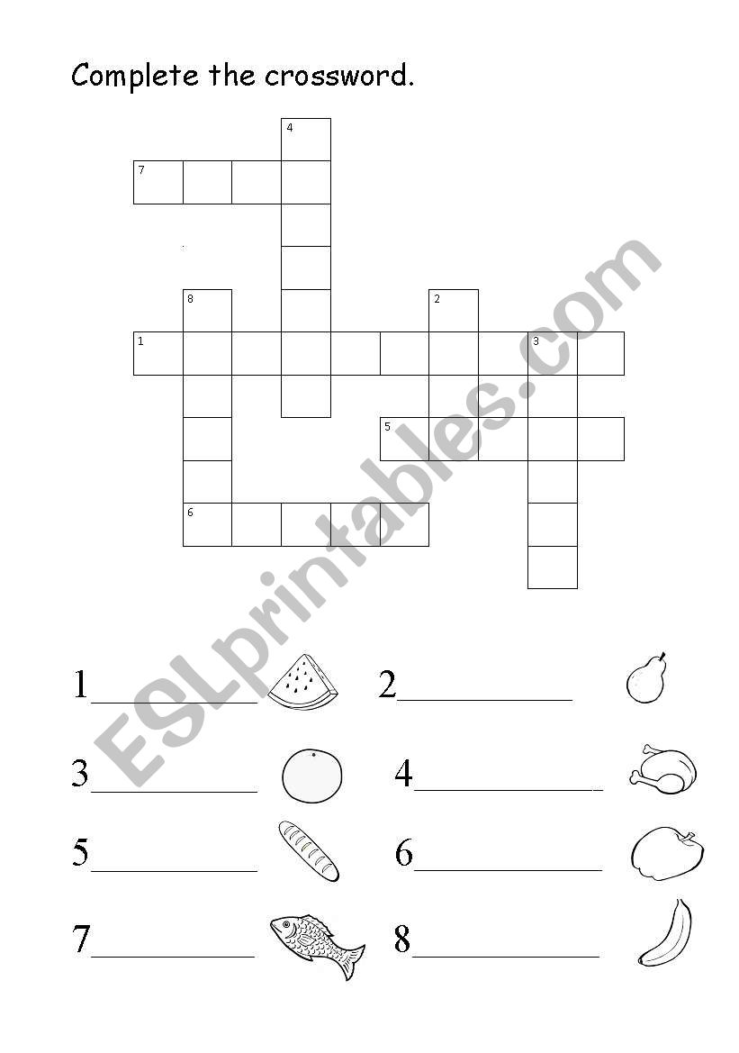 Food crossword worksheet