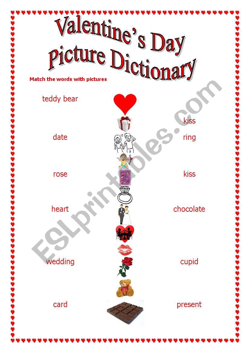 St Valentine s Day-match words with pictures