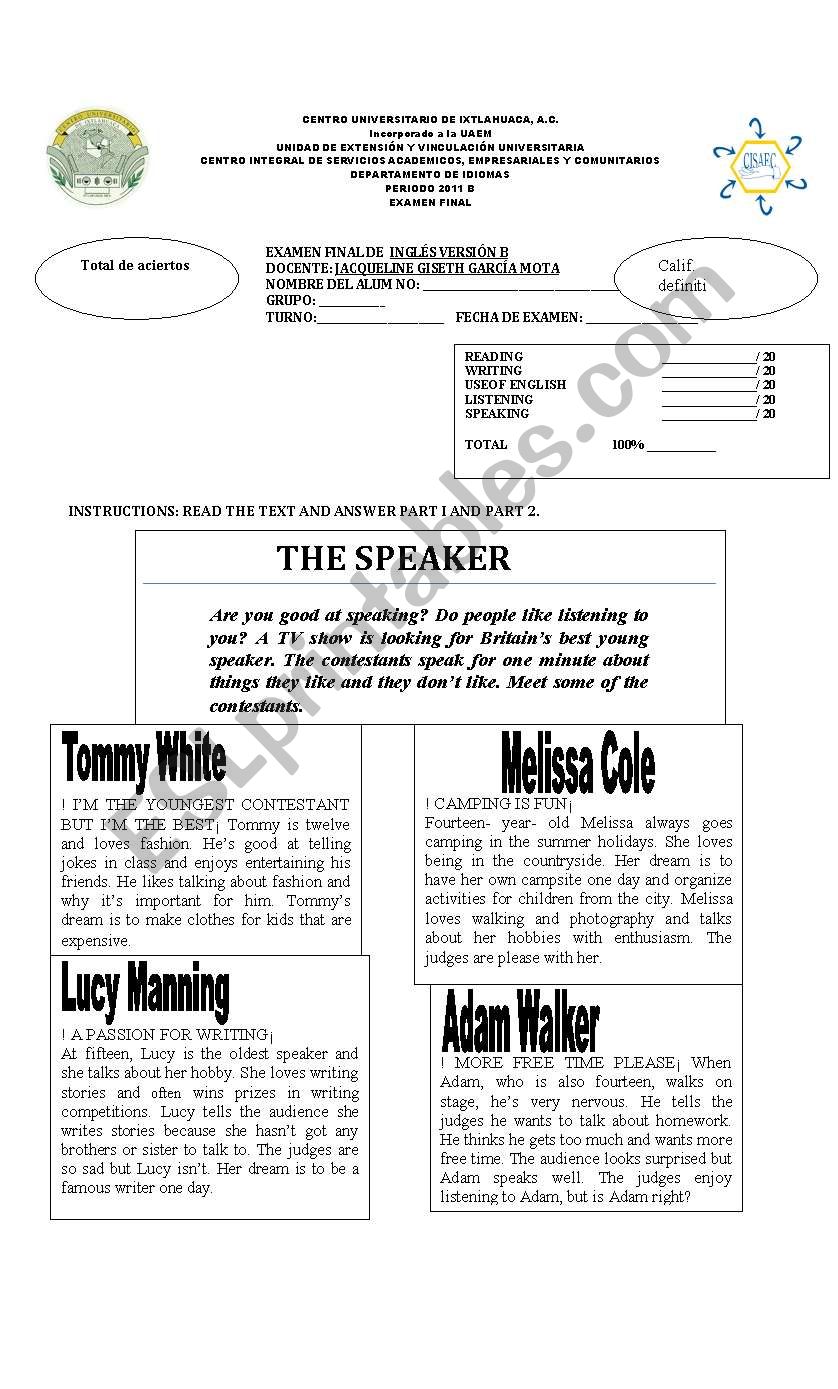 EXAM worksheet