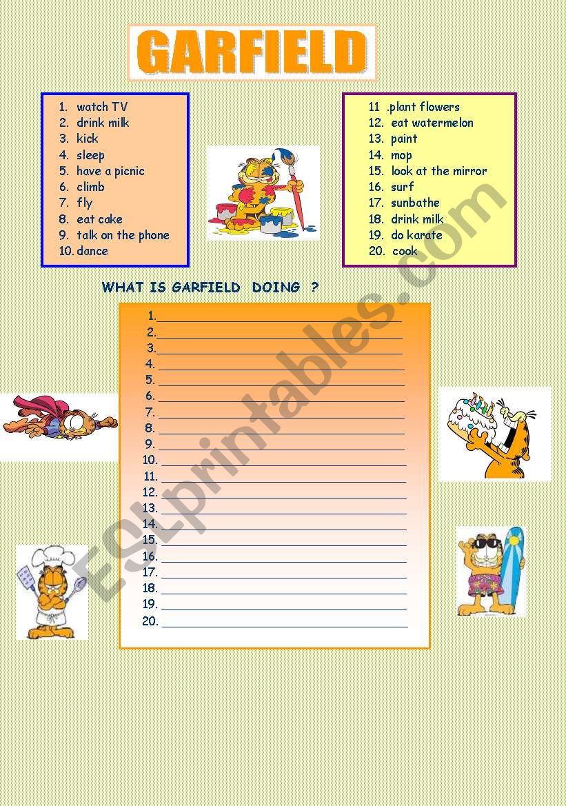 what is Garfield doing ?  worksheet