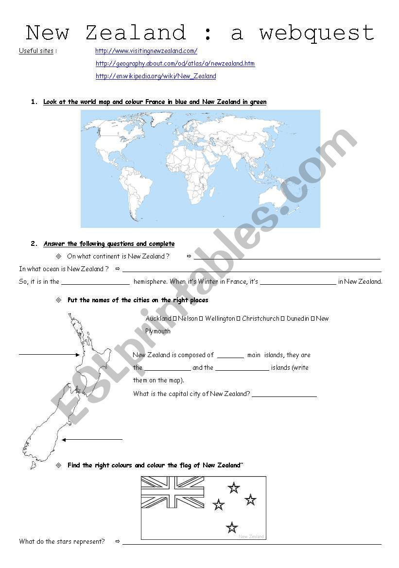 webquest new zealand worksheet