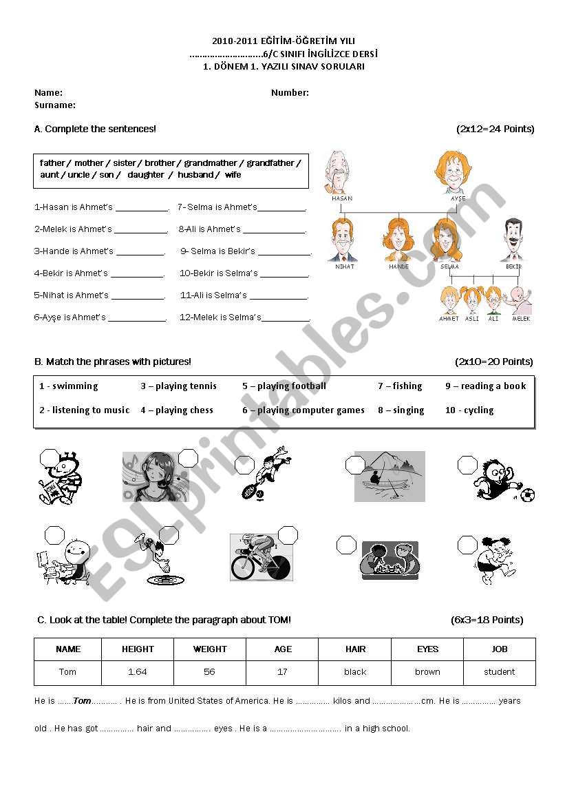 1. term 1 exam worksheet