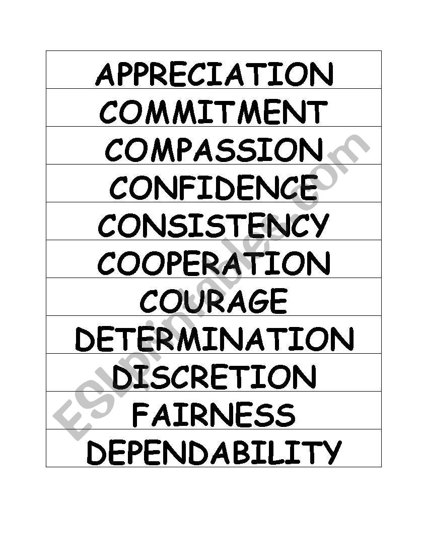 Character Words worksheet