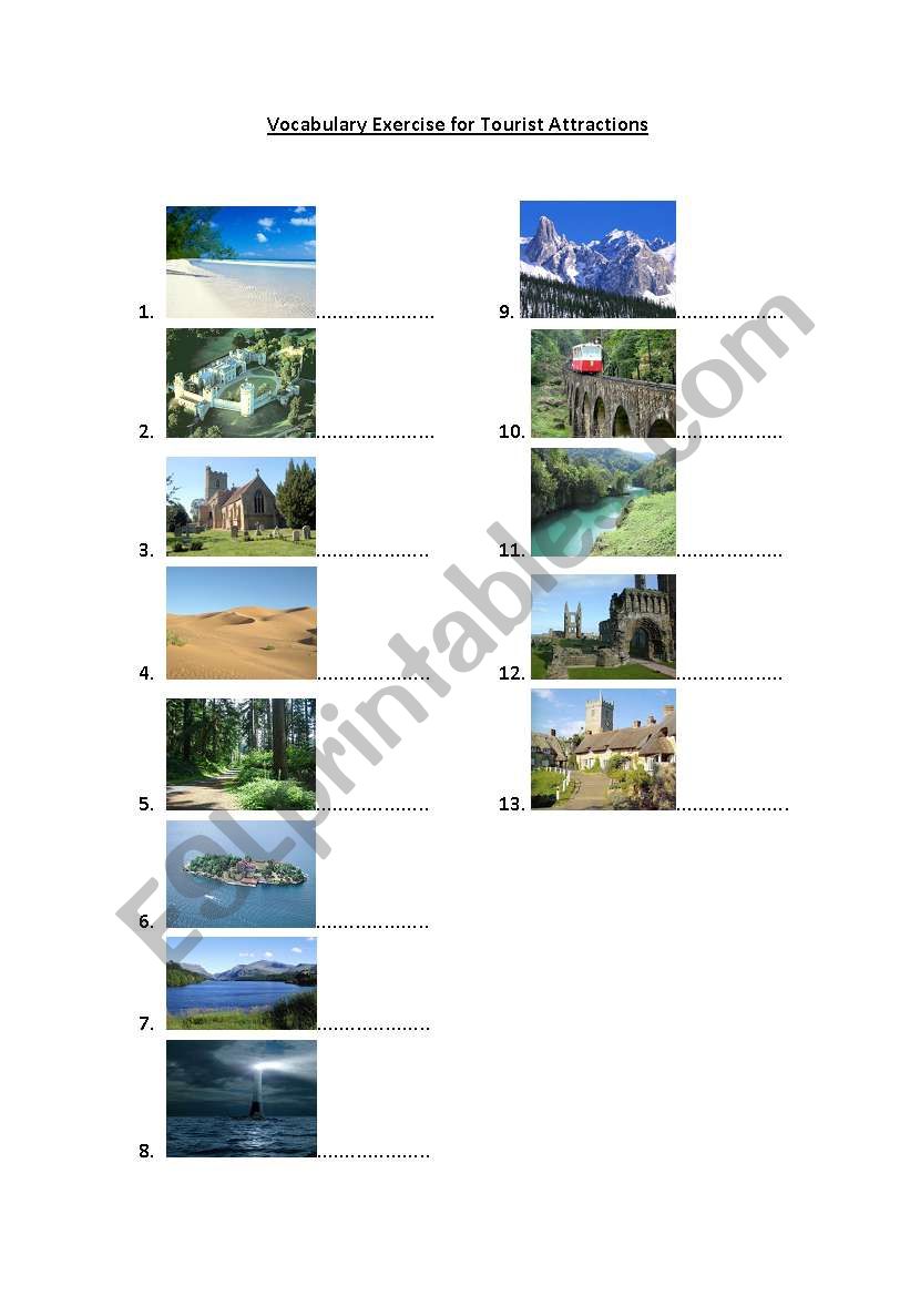 Vocabulary Task for Tourists Attractions