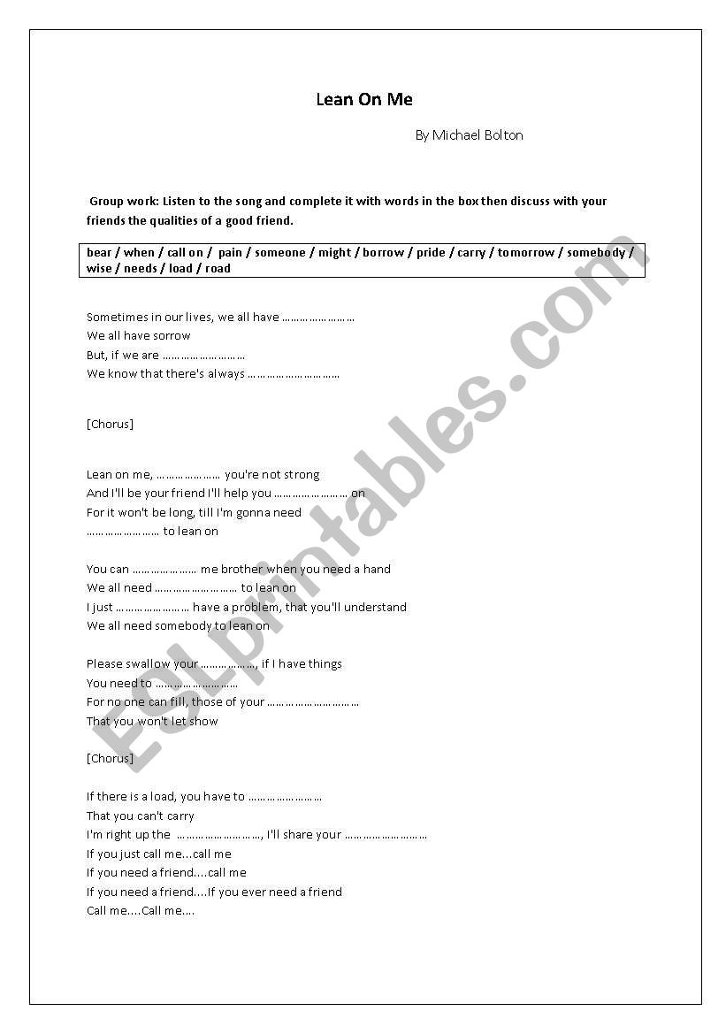 Friendship worksheet