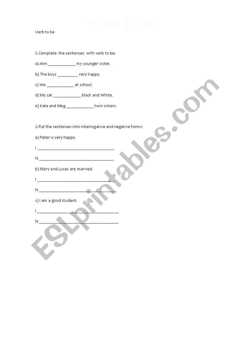 Verb to be  worksheet