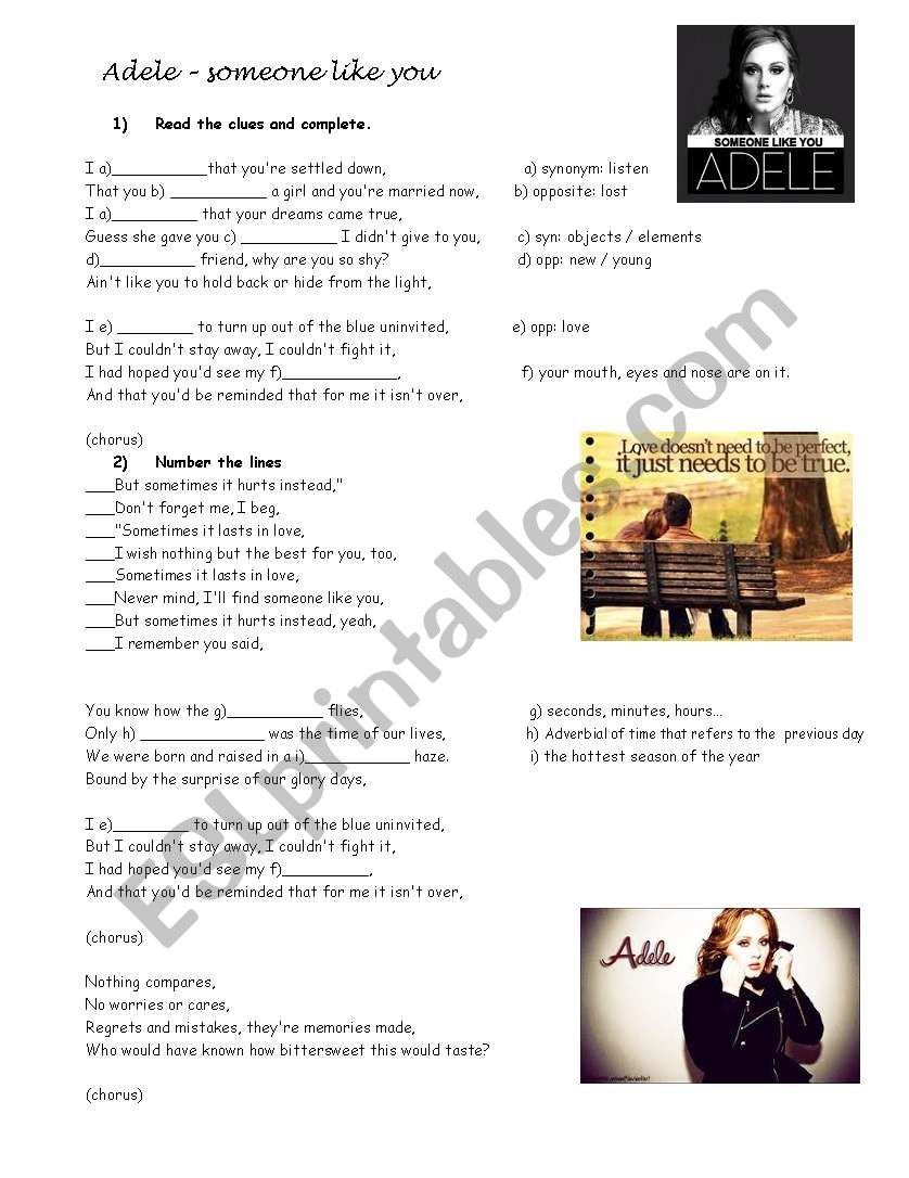 someone like you  worksheet