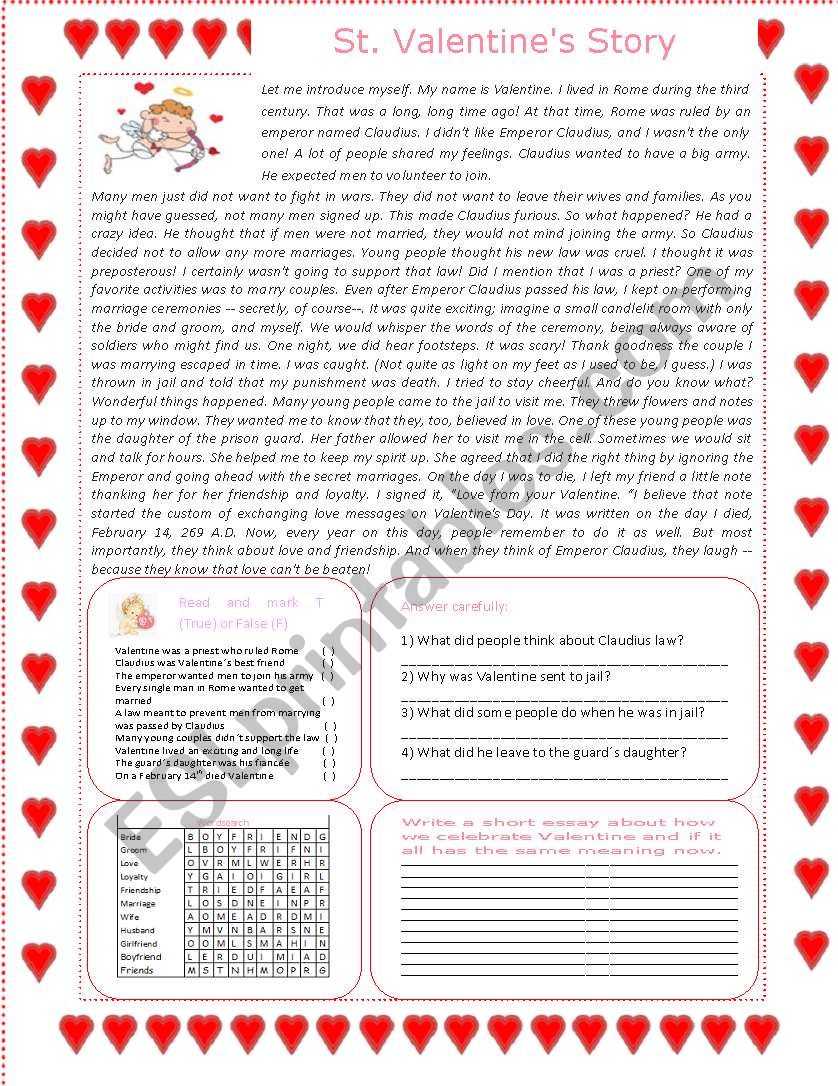 Valentines Day - Origin worksheet