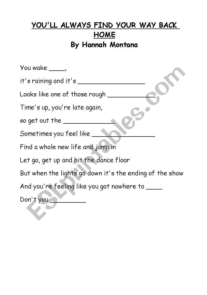 Hanna Montana song worksheet