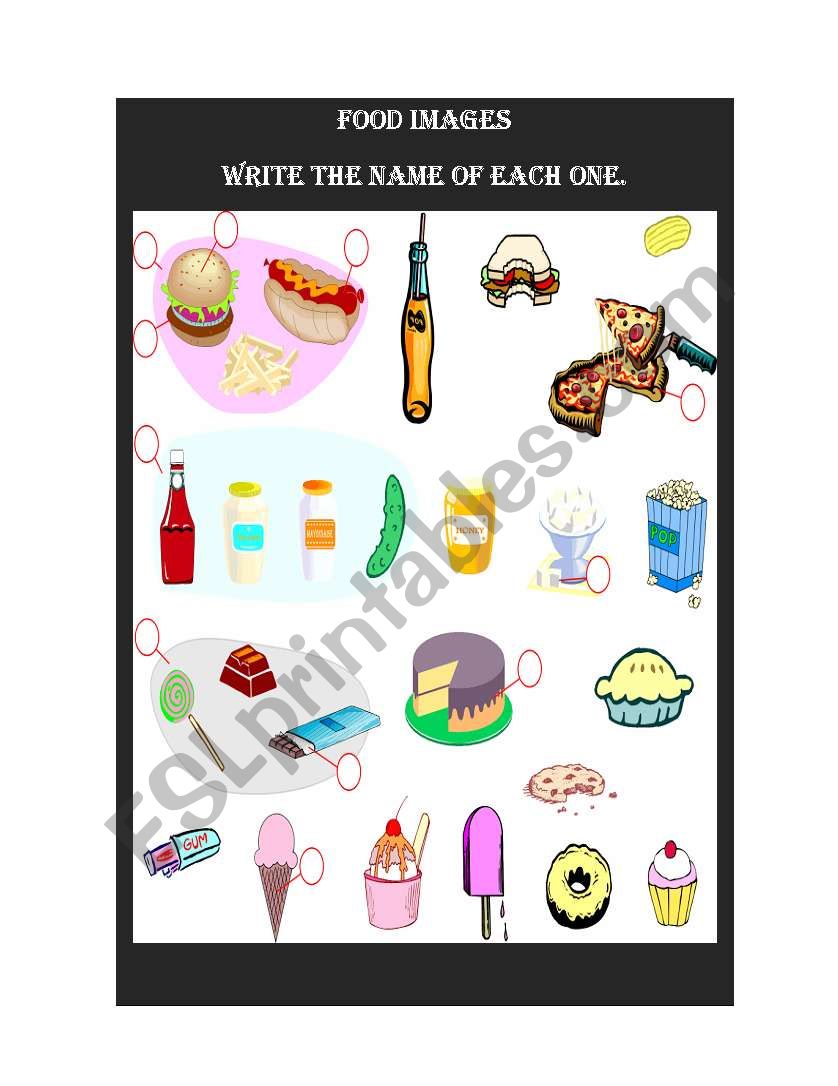 food images worksheet