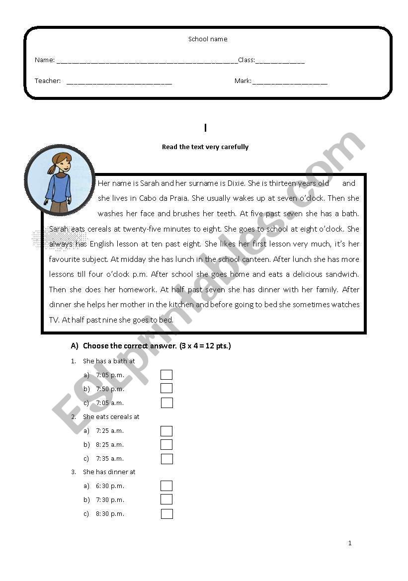 Daily routine Test worksheet