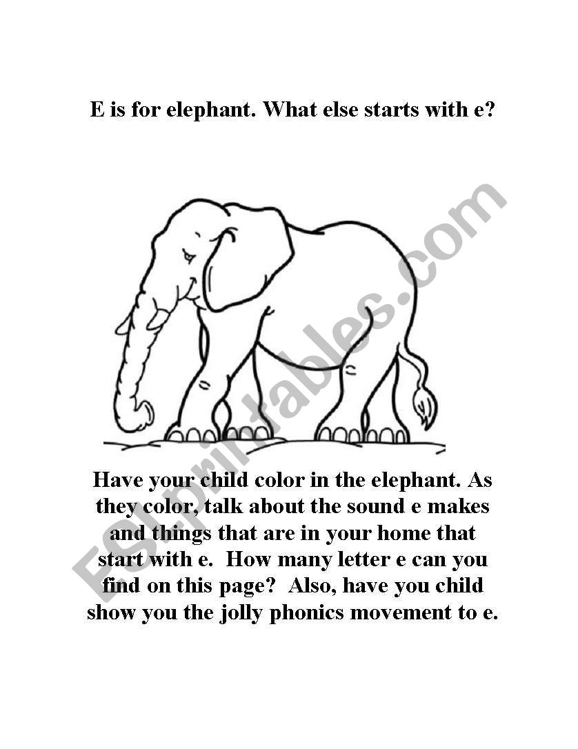 E is for elephant worksheet