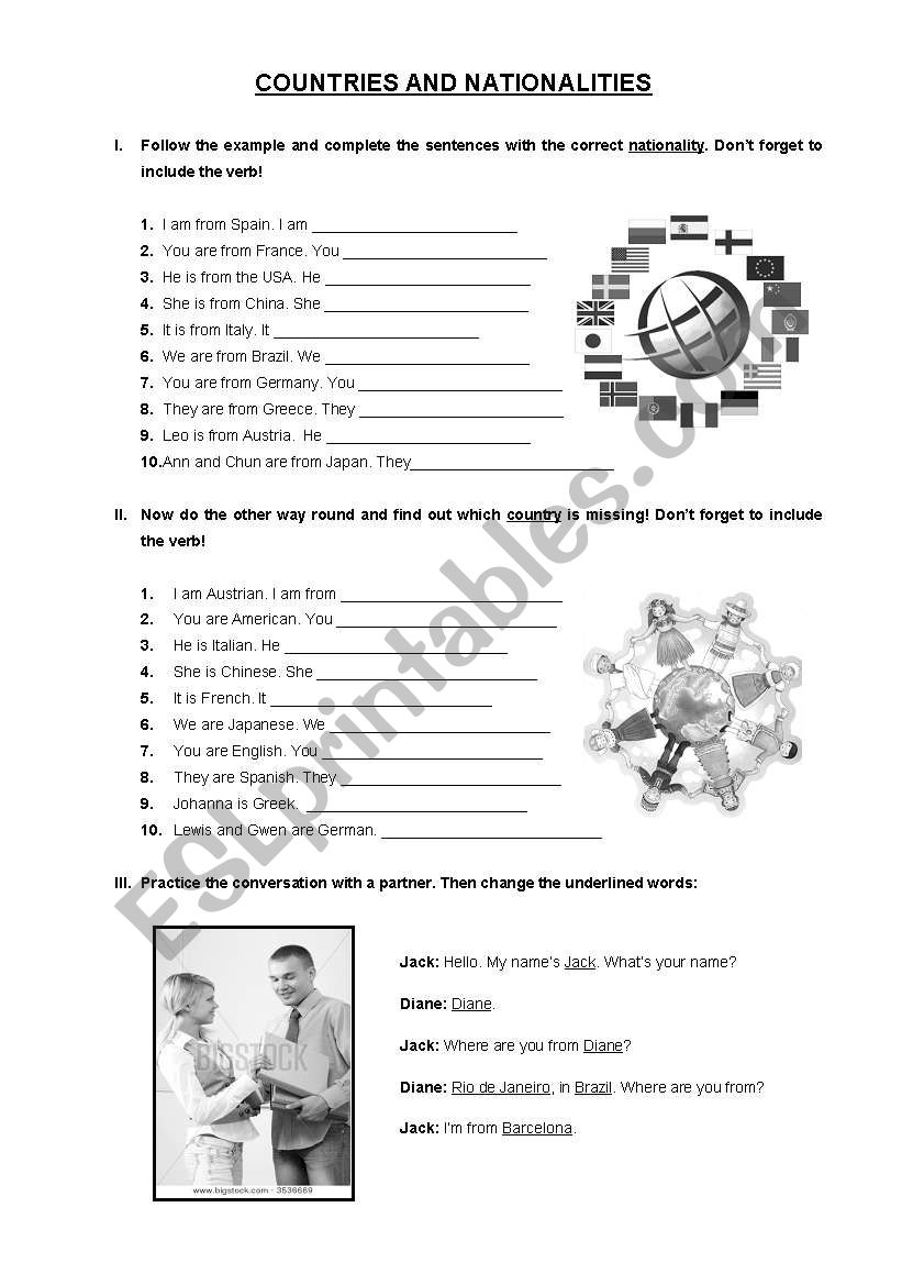 COUNTRIES AND NATIONALITIES worksheet