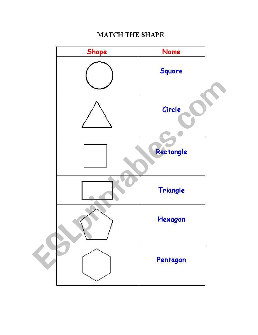 Learning Shapes worksheet