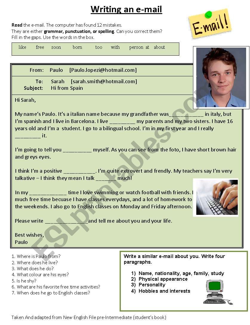 An informal e mail worksheet