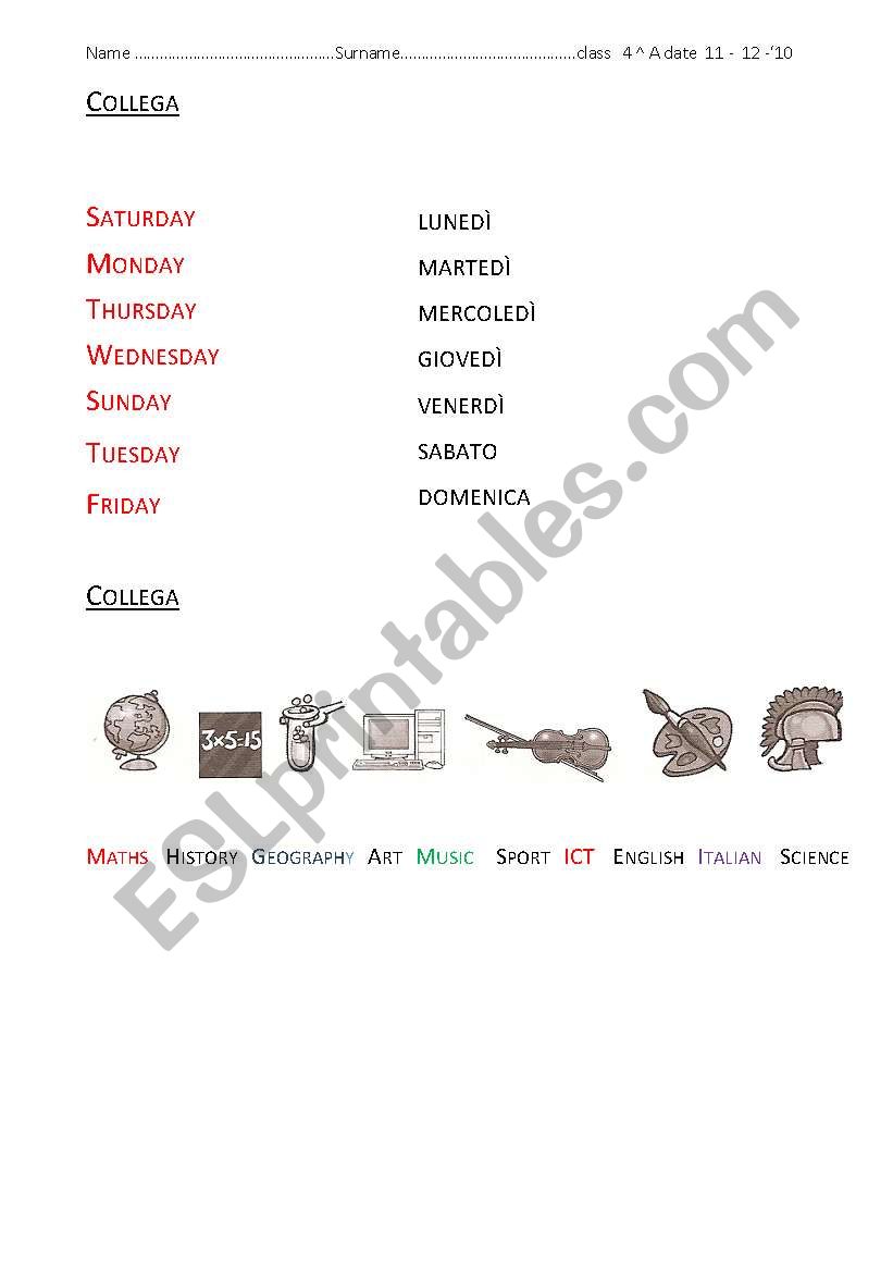 test about subject school worksheet